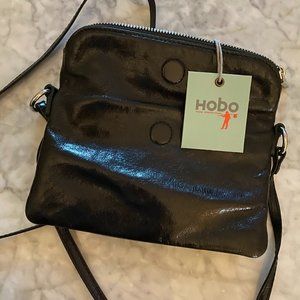 Hobo small black leather, foldover crossbody bag